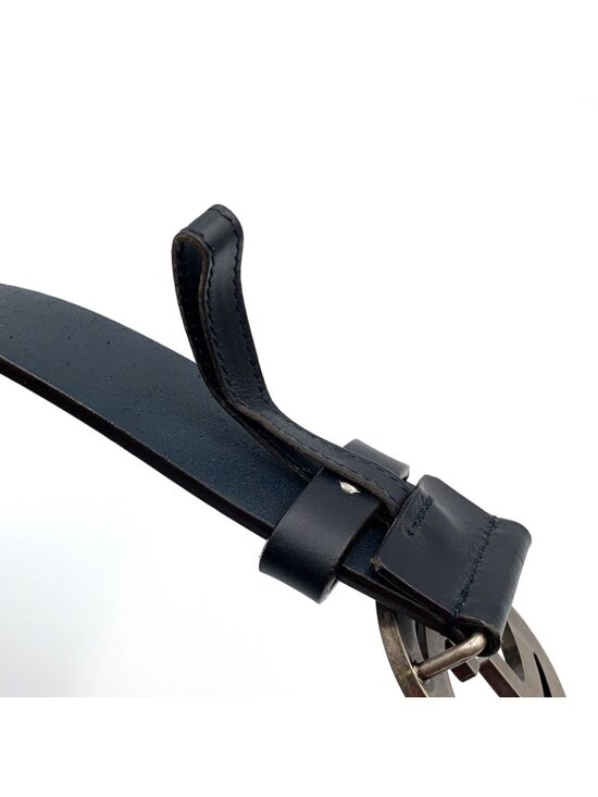 Gucci Interlocking Buckle Leather Black Belt Silver